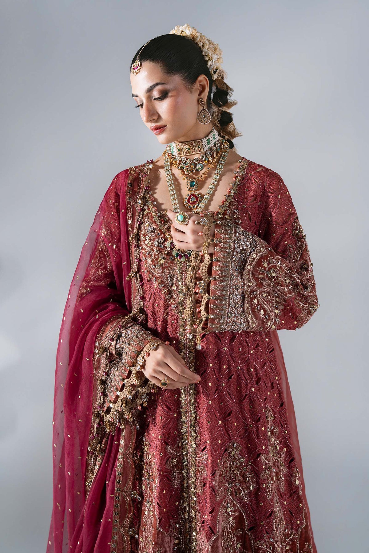 MARIA B EMBROIDERED CHIFFON BD-3108 Deep Salmon pink