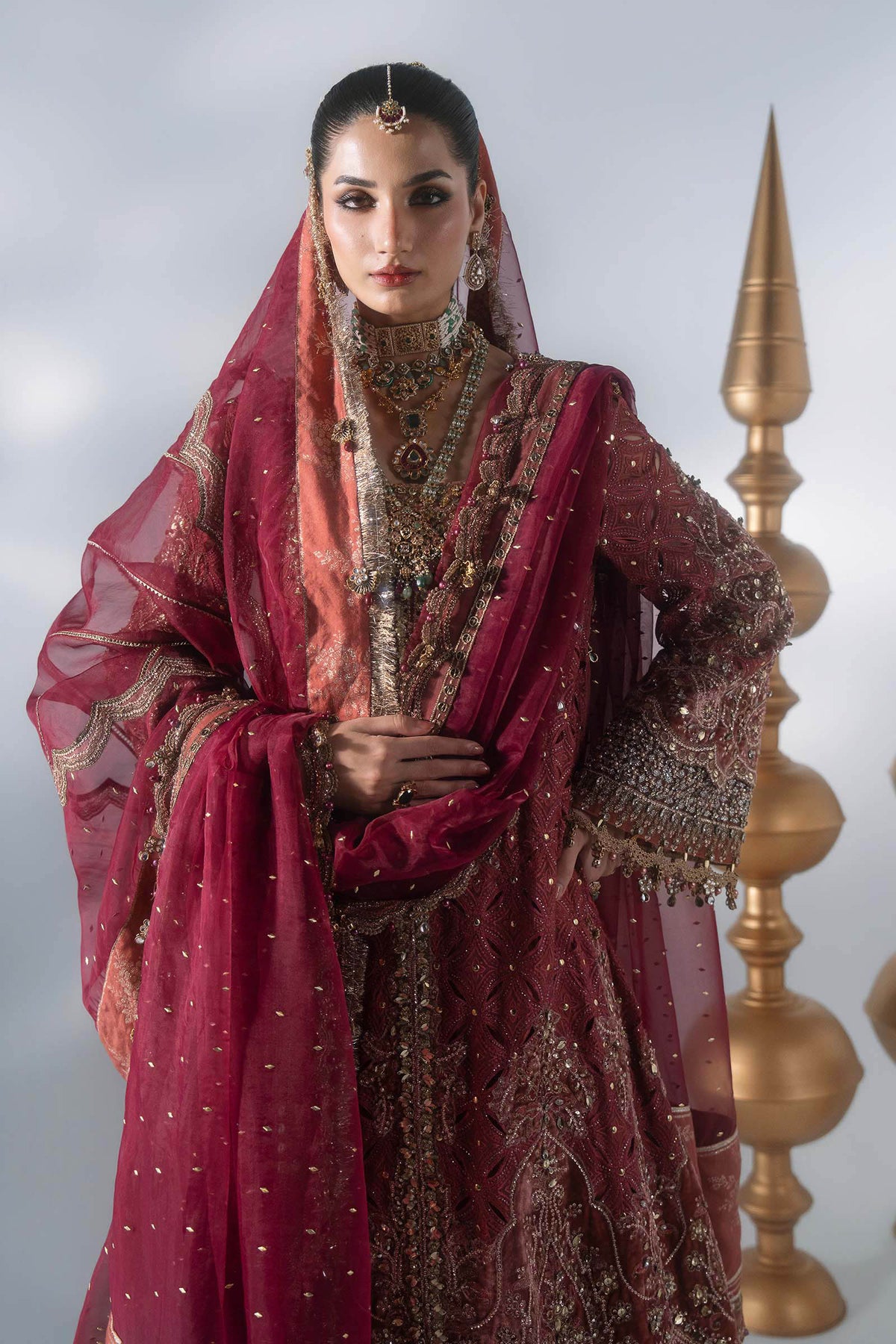 MARIA B EMBROIDERED CHIFFON BD-3108 Deep Salmon pink