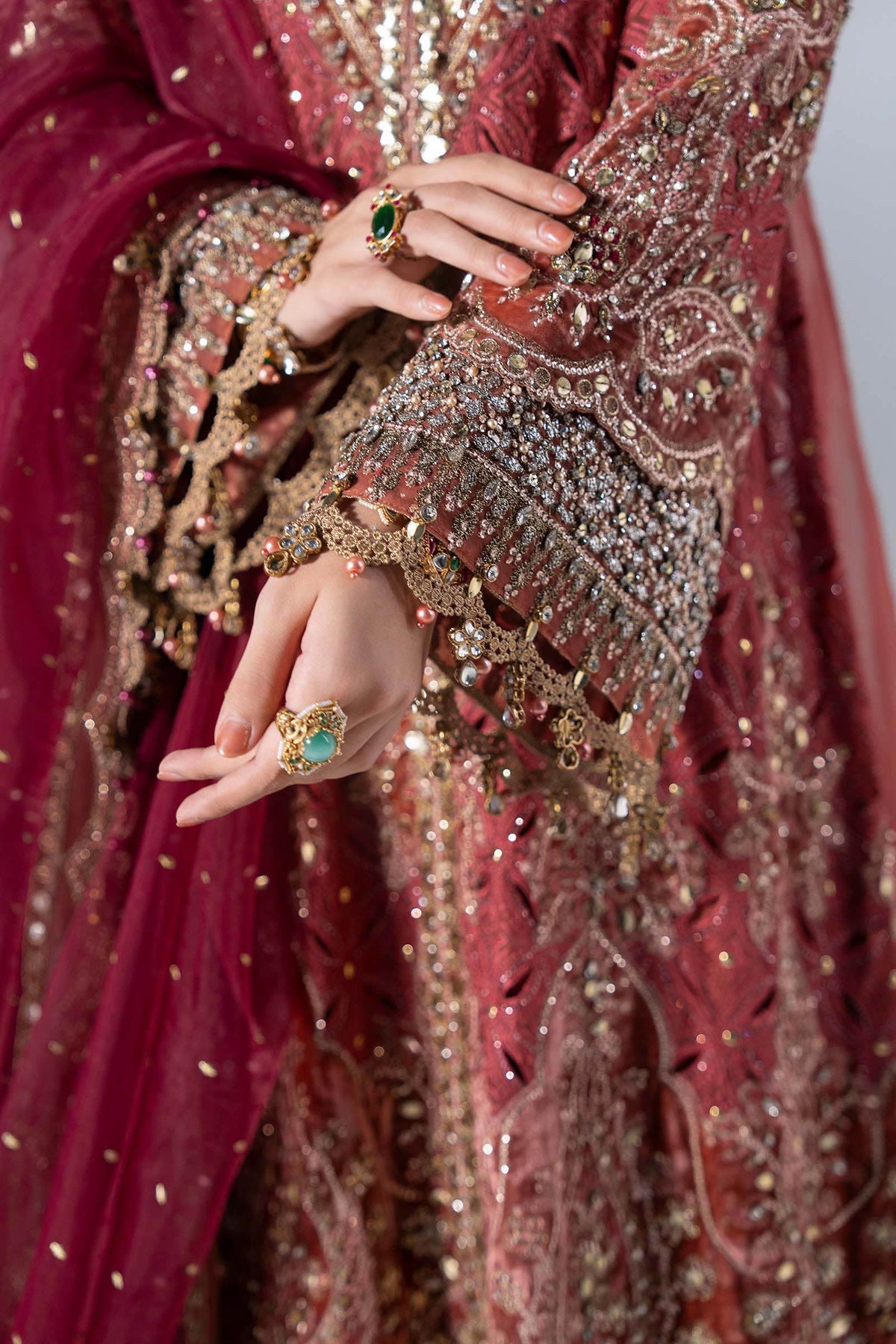 MARIA B EMBROIDERED CHIFFON BD-3108 Deep Salmon pink