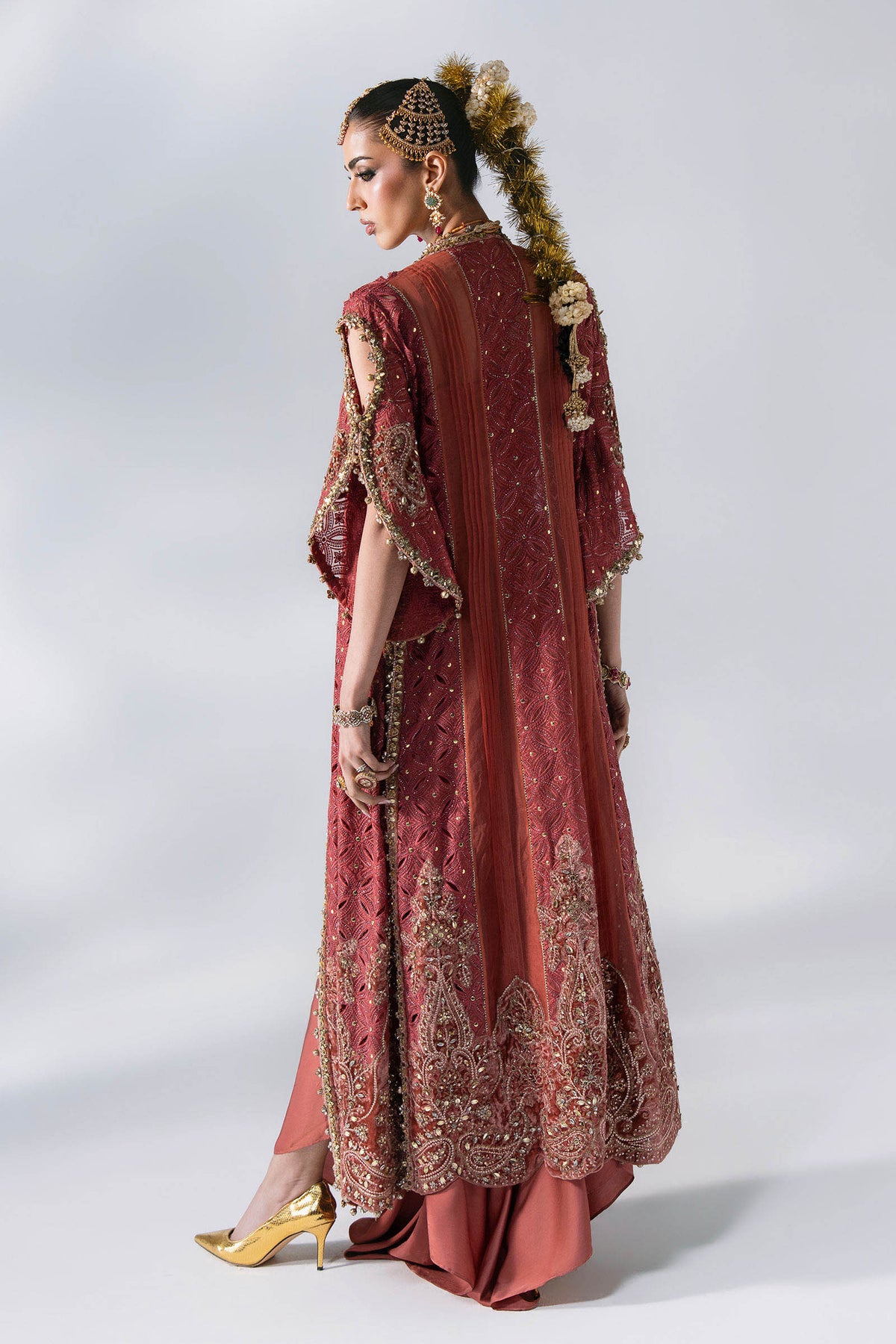 MARIA B EMBROIDERED CHIFFON BD-3108 Deep Salmon pink