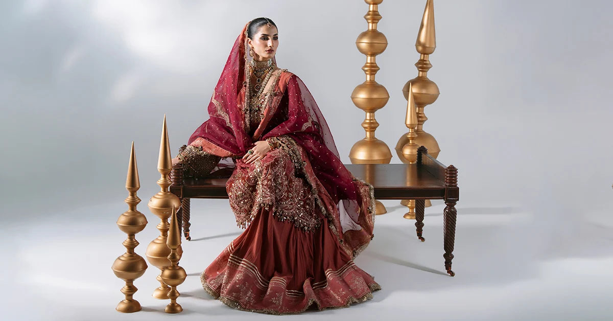 MARIA B EMBROIDERED CHIFFON BD-3108 Deep Salmon pink