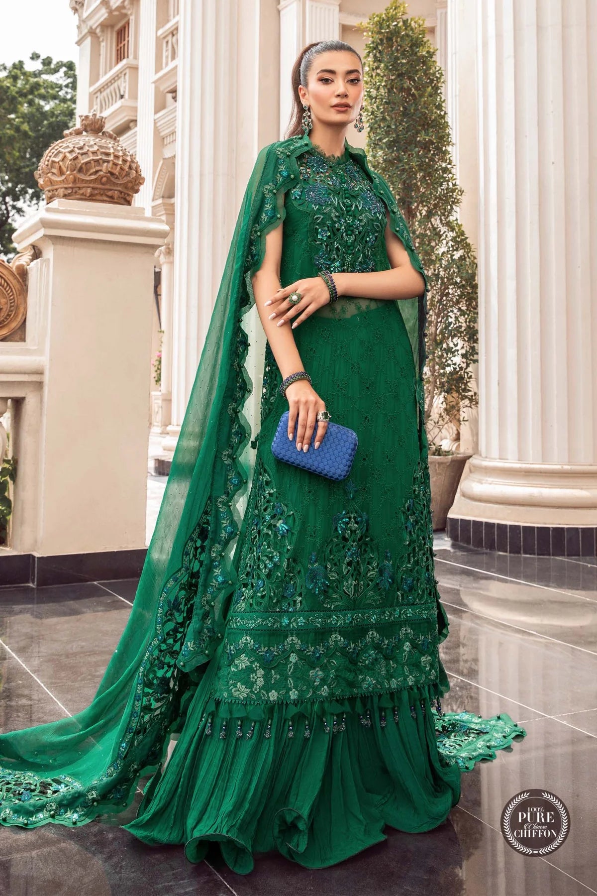 Maria B Embroidered Chiffon MPC -23108  EMRALD GREEN