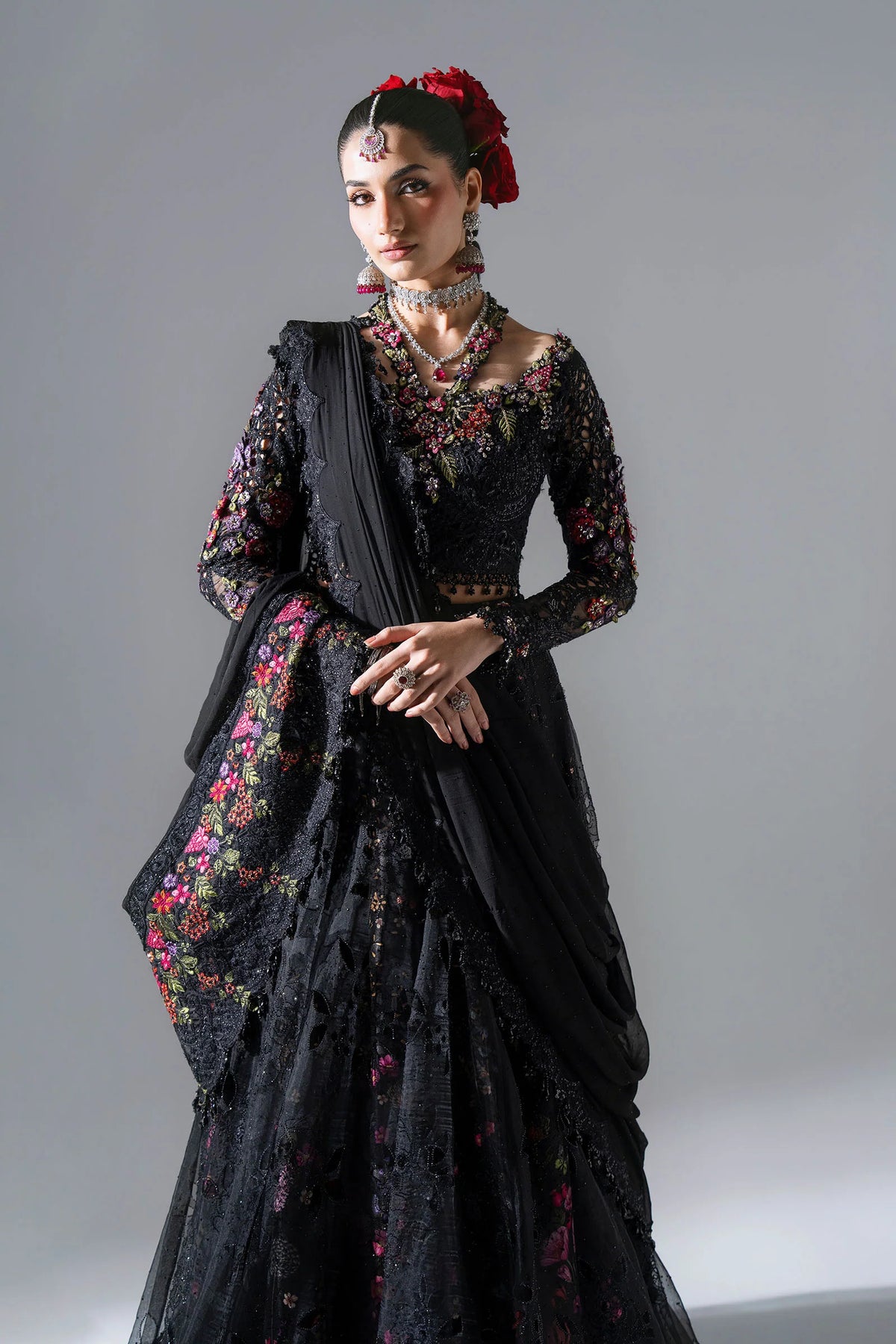 MARIA-B-EMBROIDERED CHIFFON BD-3101-Obsidian Garden