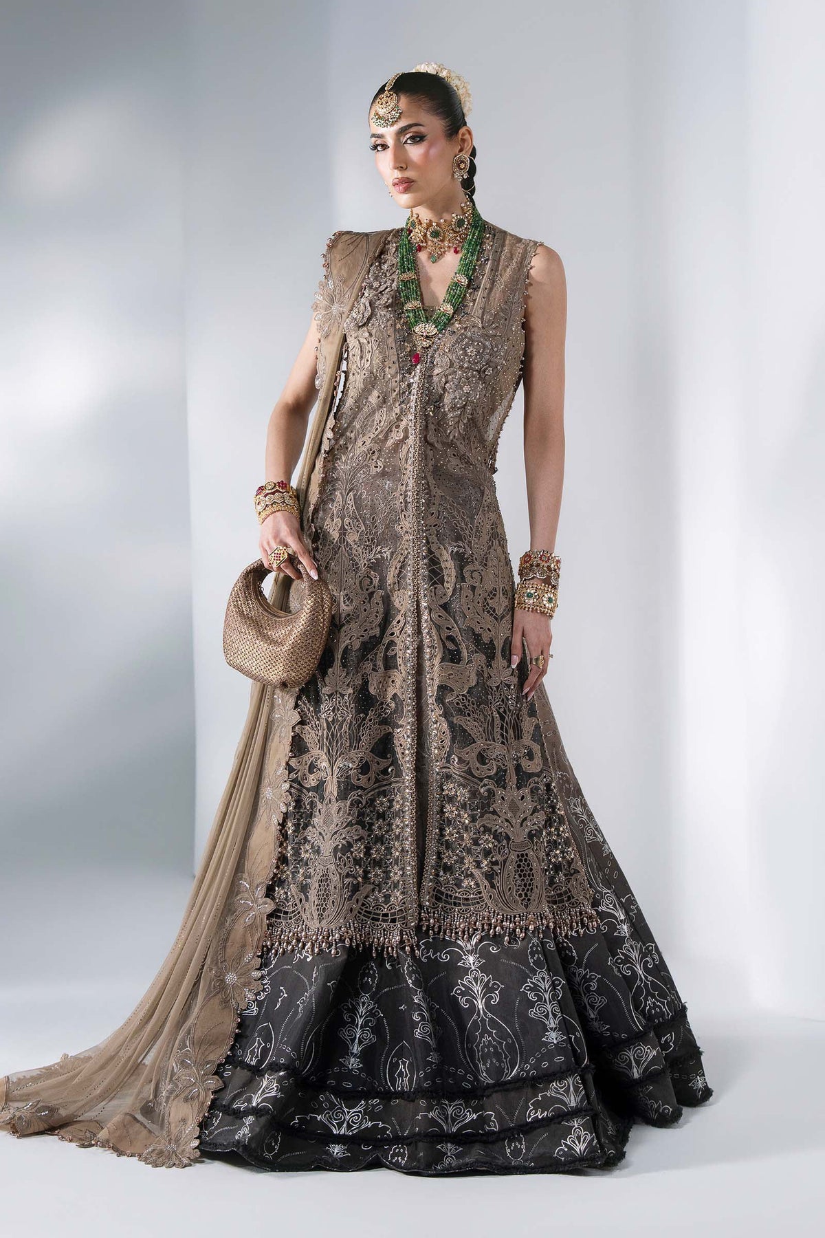 MARIA-B-EMBROIDERED CHIFFON BD-3102-Antique Bronze