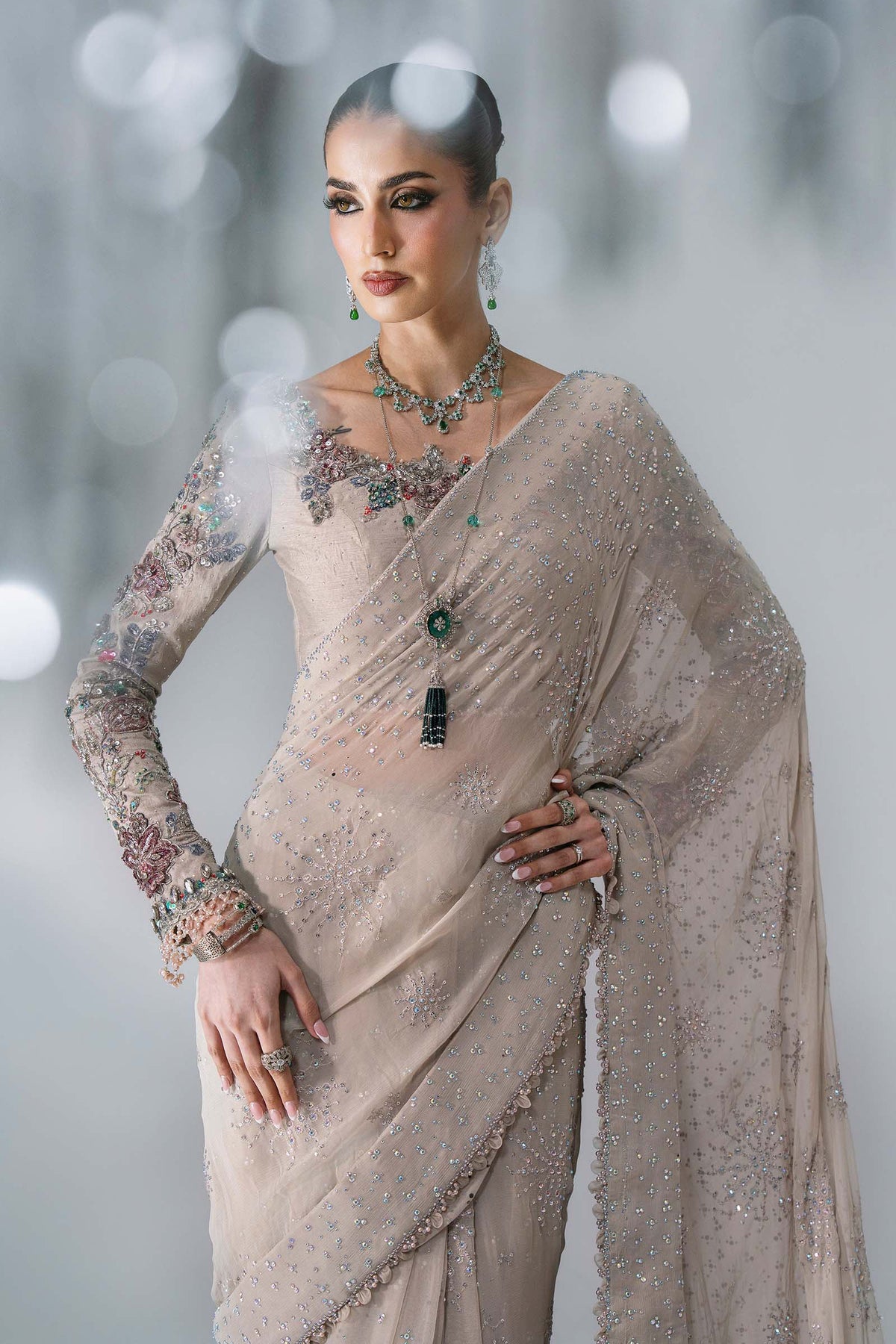 MARIA-B-EMBROIDERED CHIFFON BD-3103-Moon Grey