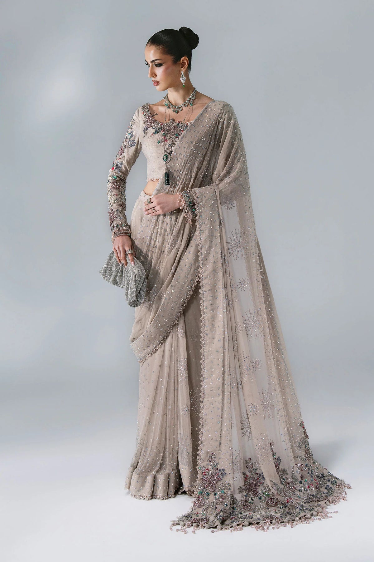 MARIA-B-EMBROIDERED CHIFFON BD-3103-Moon Grey