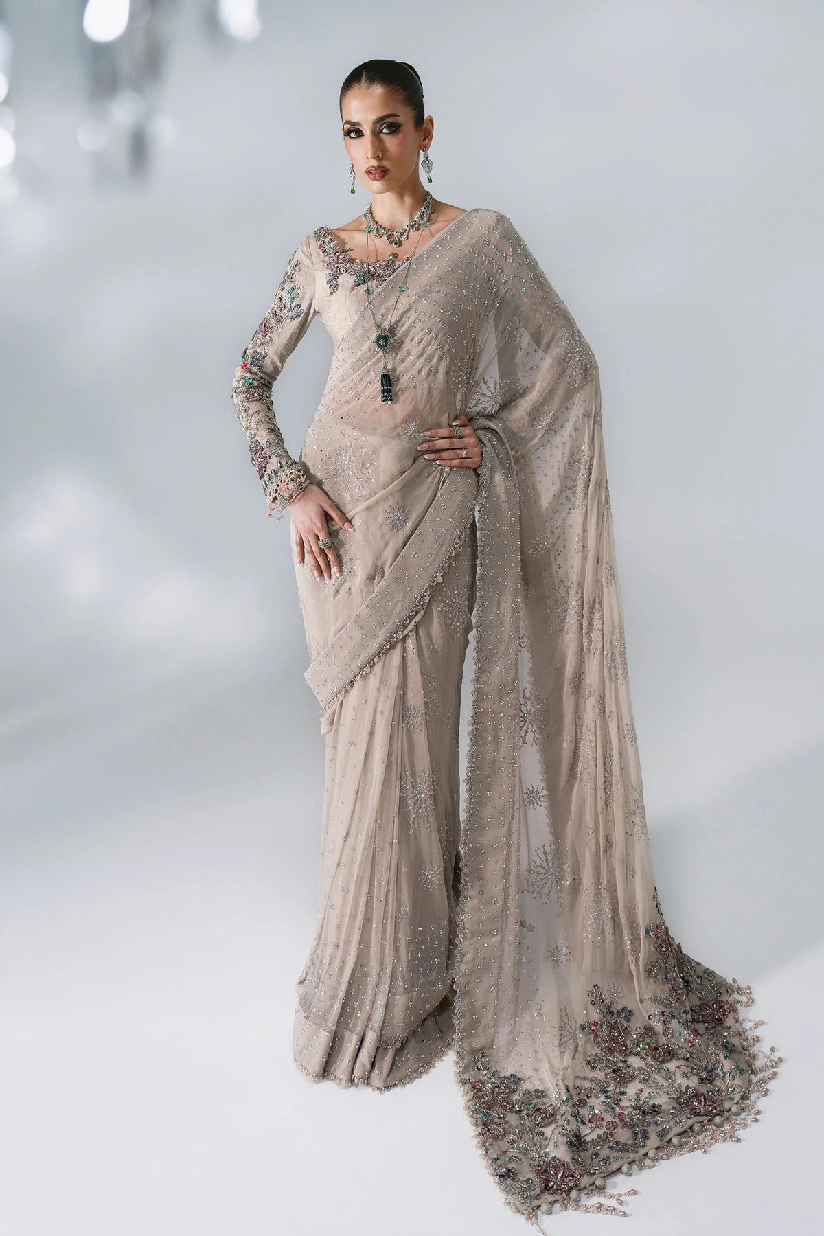 MARIA-B-EMBROIDERED CHIFFON BD-3103-Moon Grey