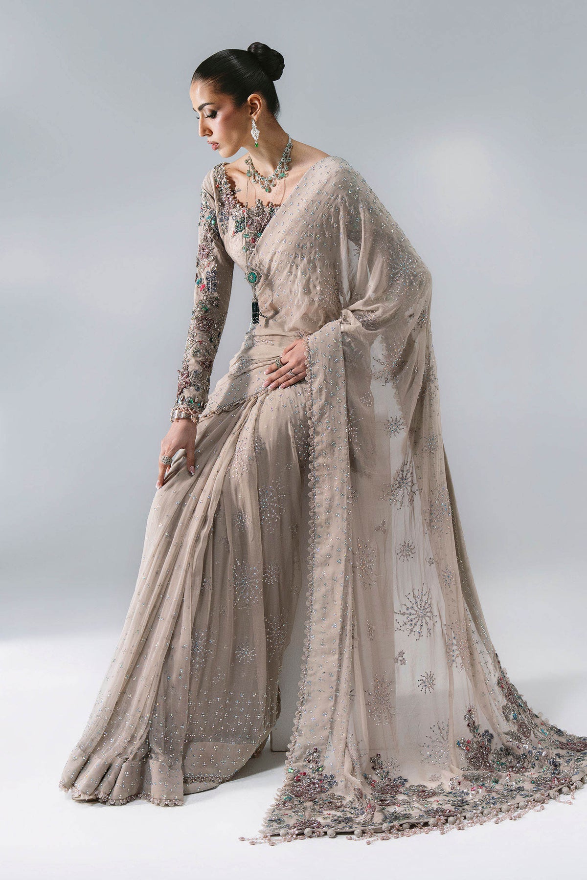 MARIA-B-EMBROIDERED CHIFFON BD-3103-Moon Grey
