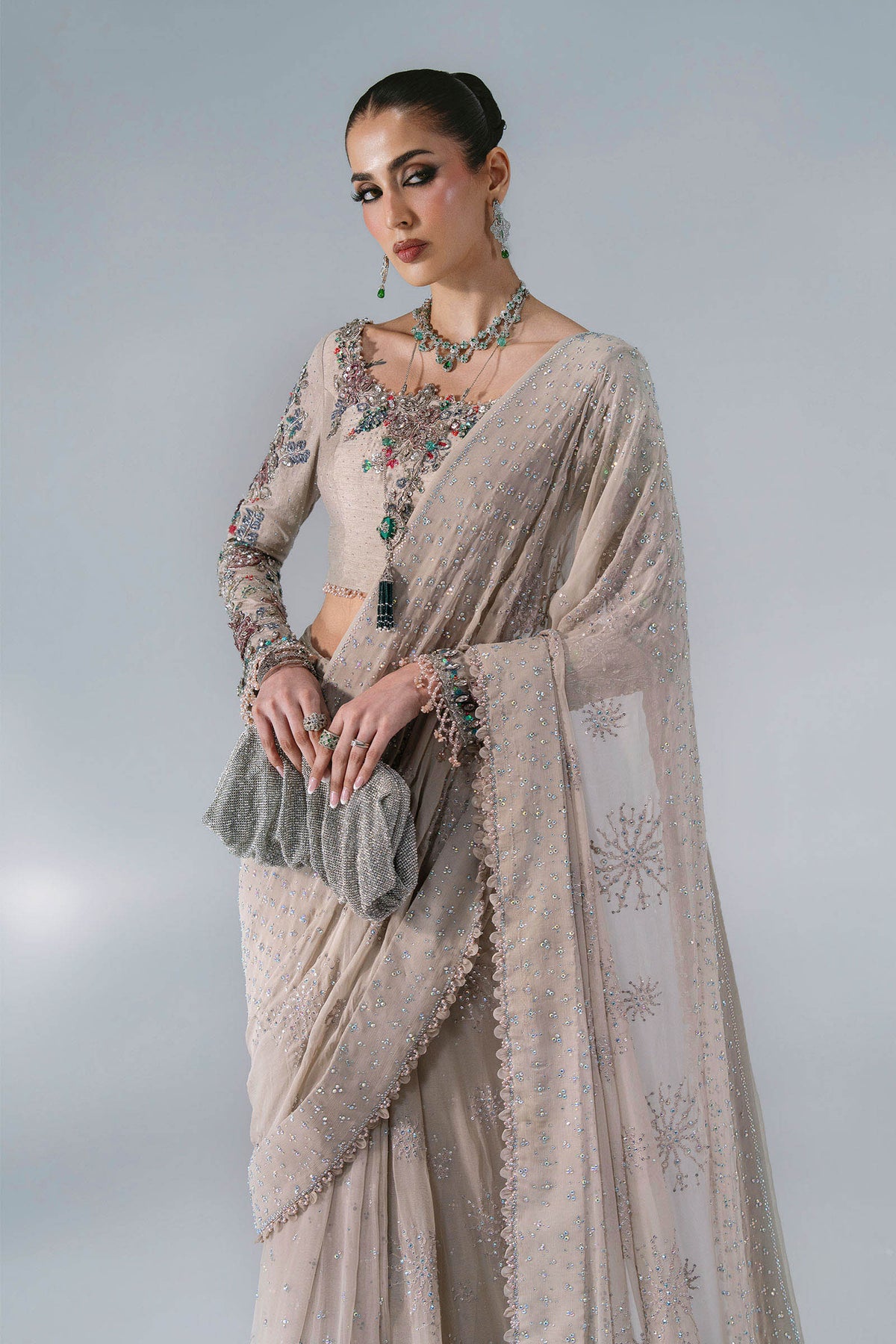 MARIA-B-EMBROIDERED CHIFFON BD-3103-Moon Grey