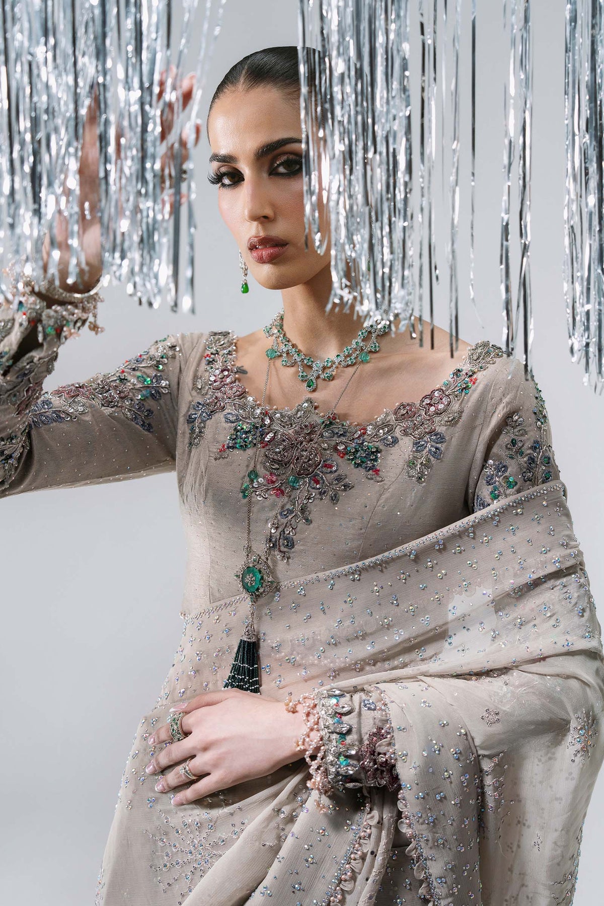 MARIA-B-EMBROIDERED CHIFFON BD-3103-Moon Grey