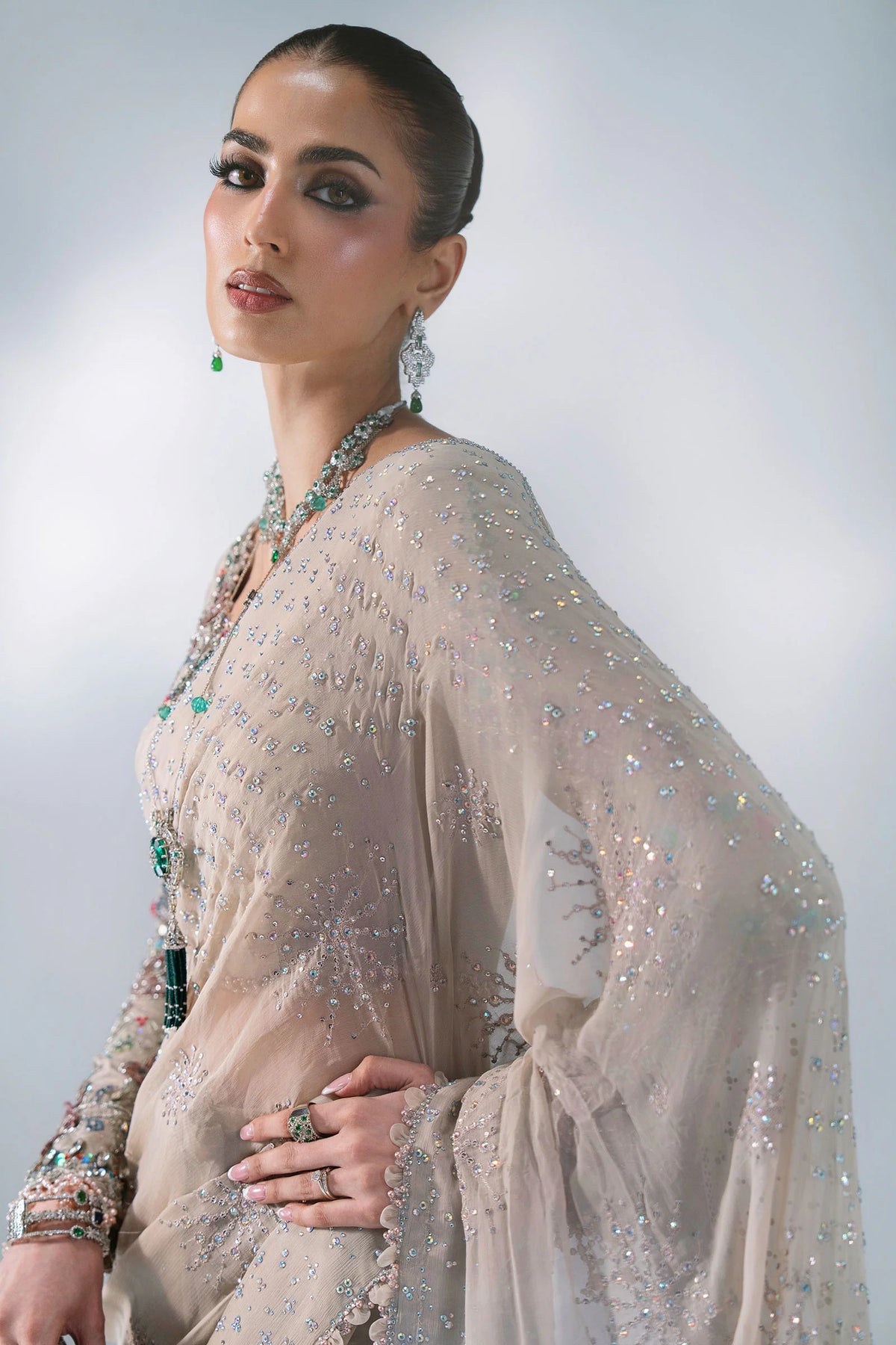 MARIA-B-EMBROIDERED CHIFFON BD-3103-Moon Grey