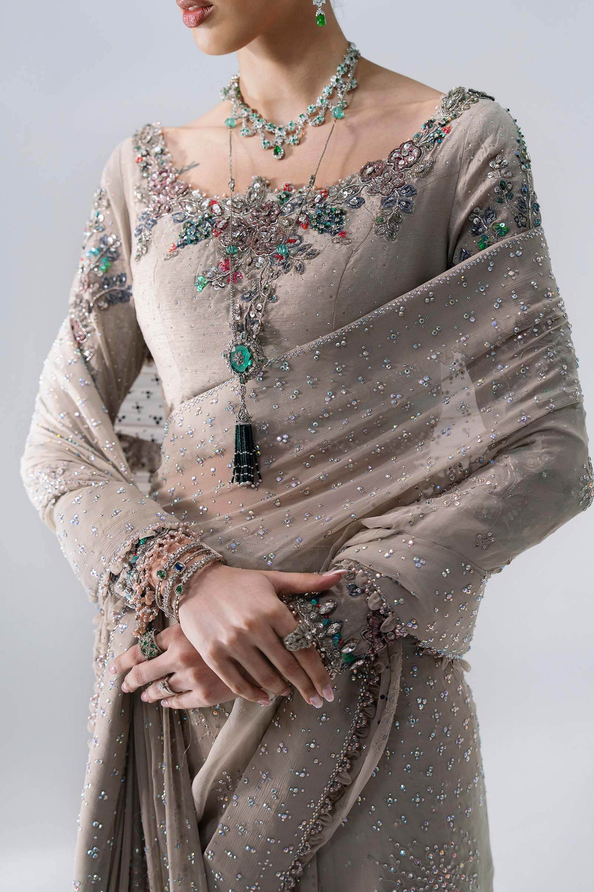 MARIA-B-EMBROIDERED CHIFFON BD-3103-Moon Grey