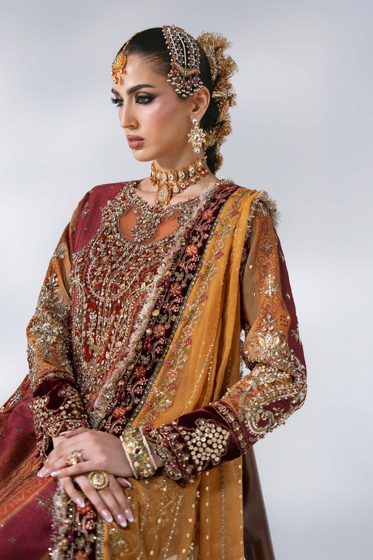 MARIA-B-EMBROIDERED CHIFFON BD-3104-Maroon Crimson