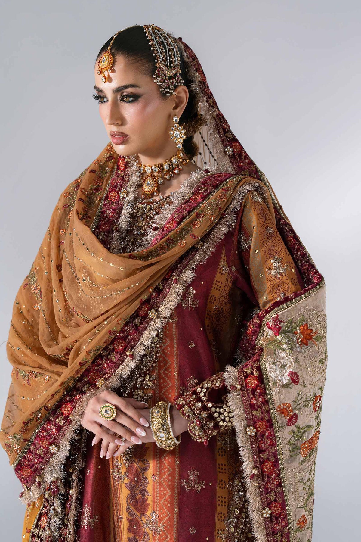 MARIA-B-EMBROIDERED CHIFFON BD-3104-Maroon Crimson