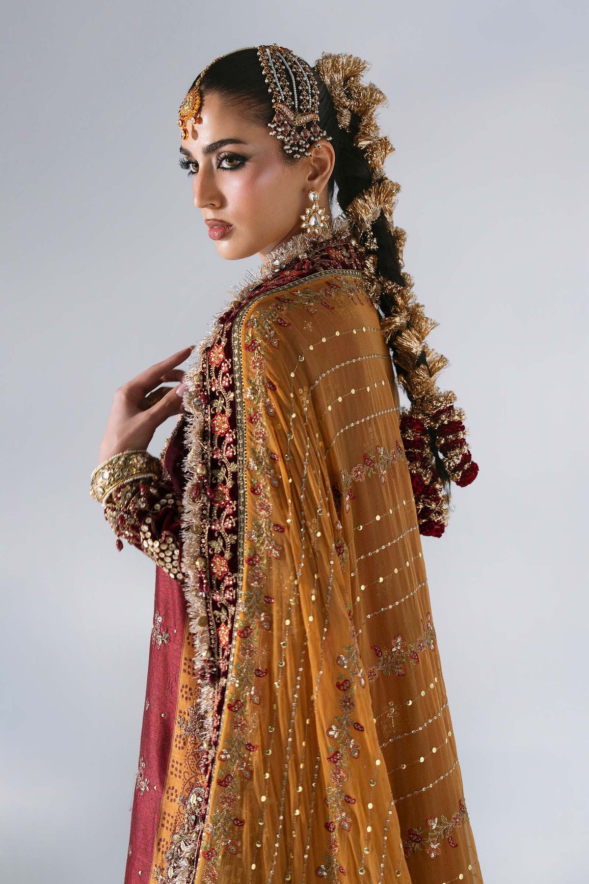 MARIA-B-EMBROIDERED CHIFFON BD-3104-Maroon Crimson