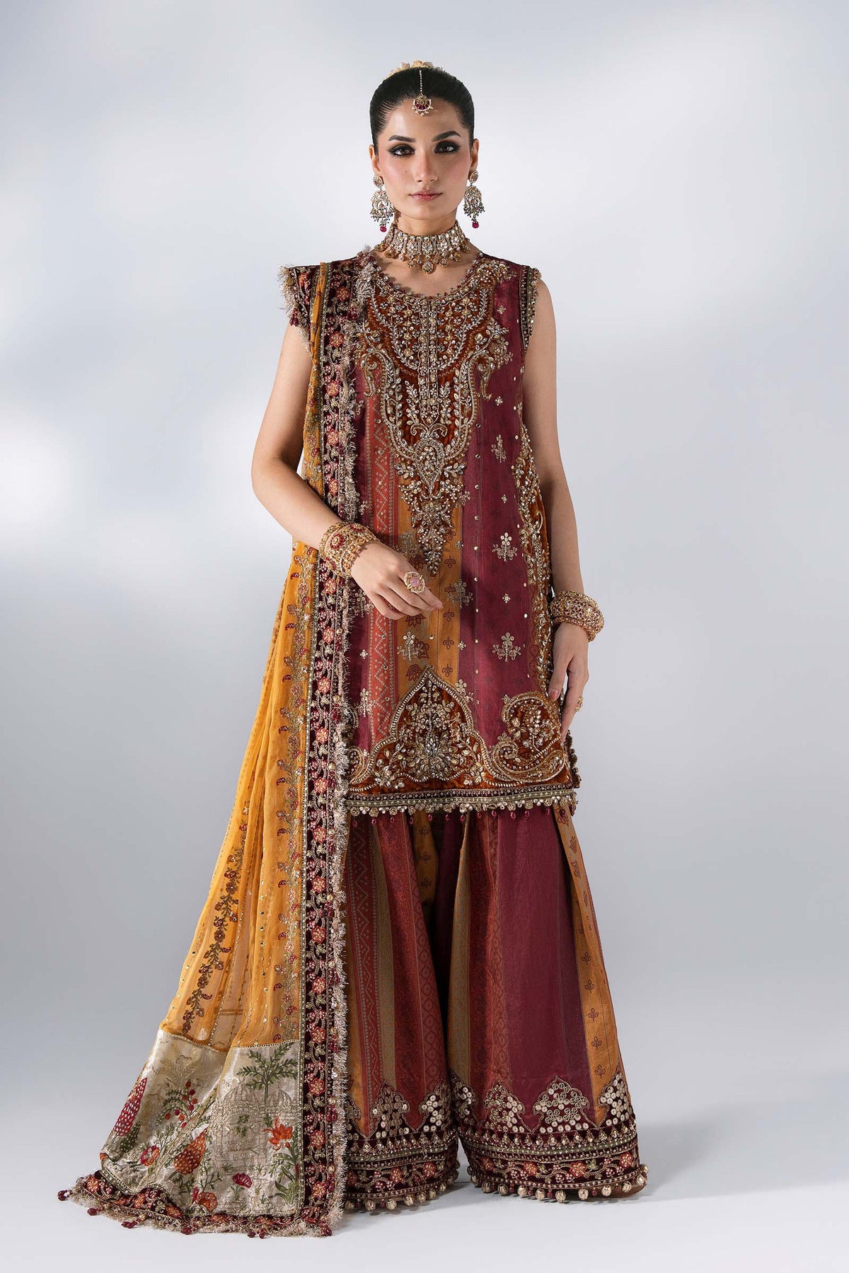 MARIA-B-EMBROIDERED CHIFFON BD-3104-Maroon Crimson