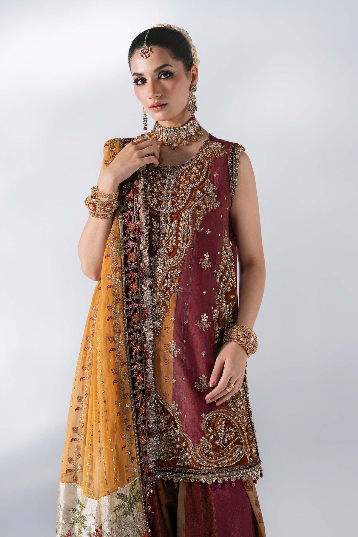 MARIA-B-EMBROIDERED CHIFFON BD-3104-Maroon Crimson