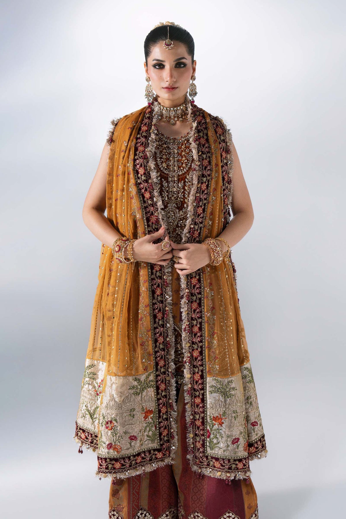 MARIA-B-EMBROIDERED CHIFFON BD-3104-Maroon Crimson