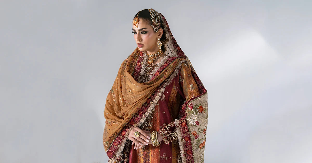 MARIA-B-EMBROIDERED CHIFFON BD-3104-Maroon Crimson