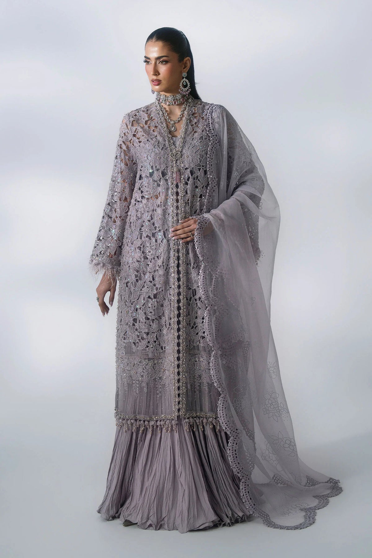 MARIA-B-EMBROIDERED CHIFFON BD-3105-Dusty Lilac