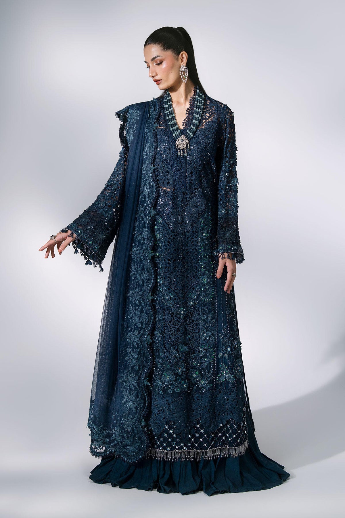 MARIA-B-EMBROIDERED CHIFFON BD-3106-Peacock Blue