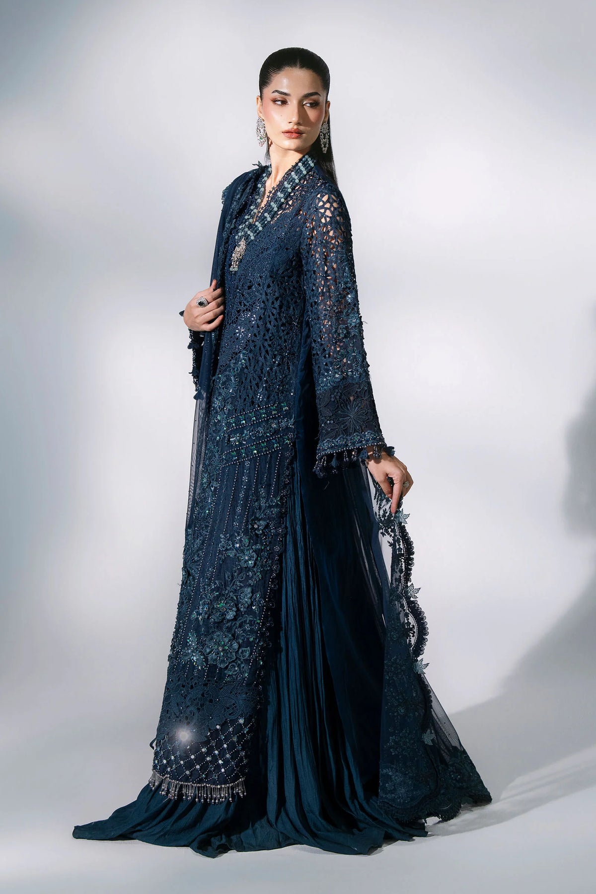 MARIA-B-EMBROIDERED CHIFFON BD-3106-Peacock Blue