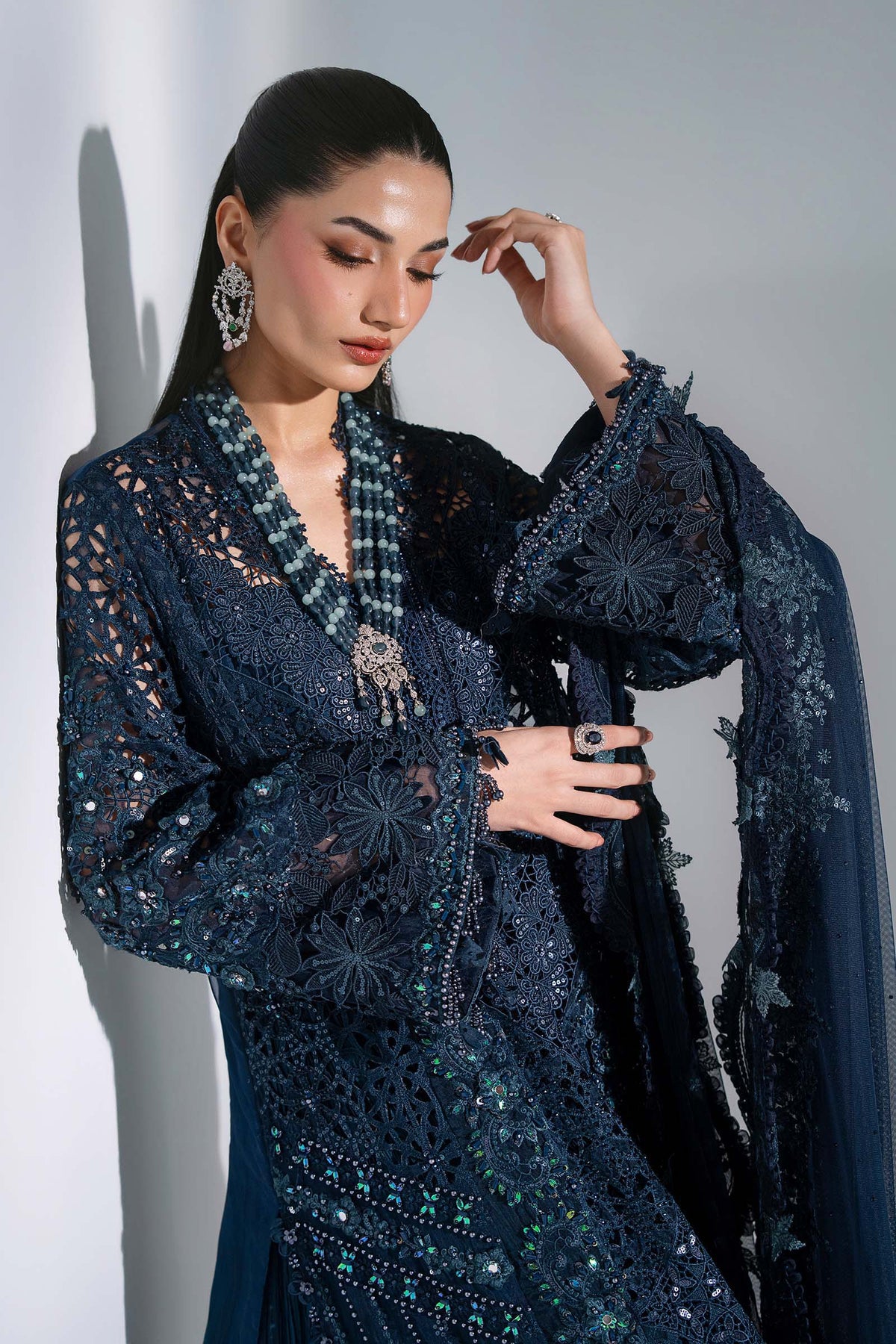 MARIA-B-EMBROIDERED CHIFFON BD-3106-Peacock Blue