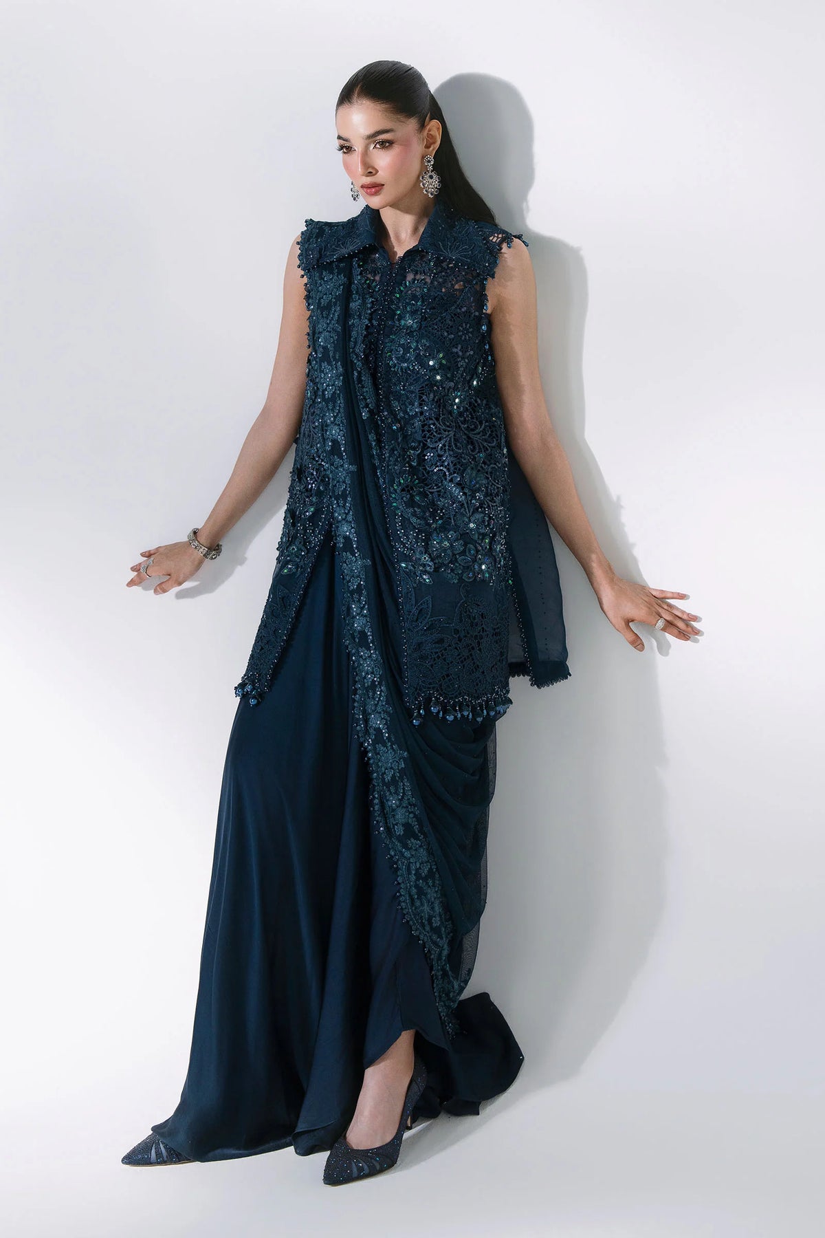 MARIA-B-EMBROIDERED CHIFFON BD-3106-Peacock Blue