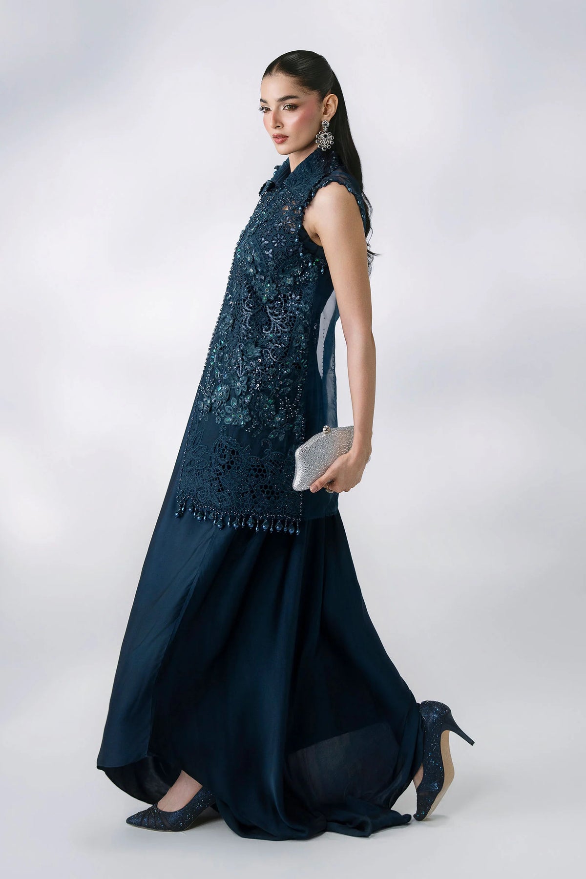 MARIA-B-EMBROIDERED CHIFFON BD-3106-Peacock Blue