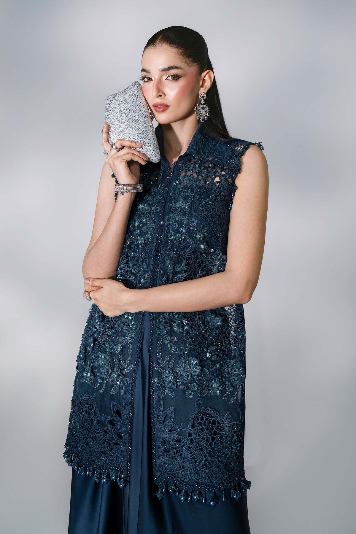 MARIA-B-EMBROIDERED CHIFFON BD-3106-Peacock Blue