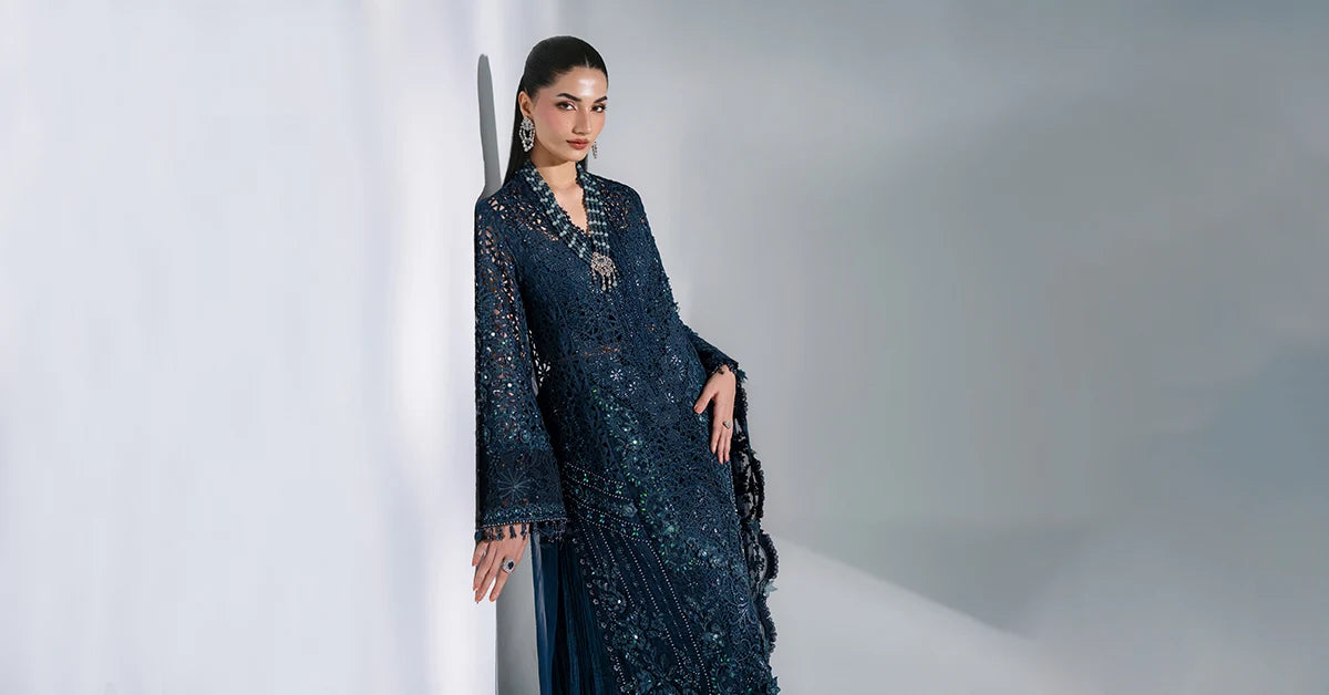 MARIA-B-EMBROIDERED CHIFFON BD-3106-Peacock Blue