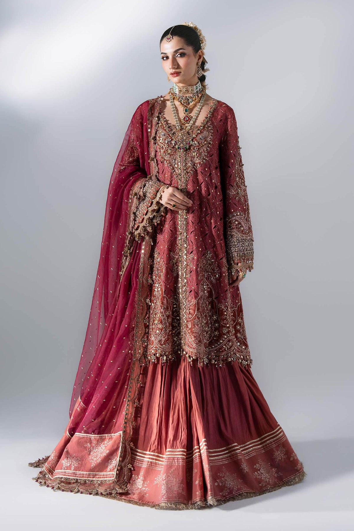 MARIA B EMBROIDERED CHIFFON BD-3108 Deep Salmon pink