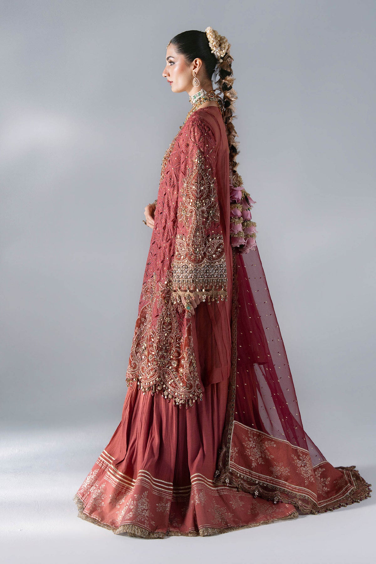 MARIA B EMBROIDERED CHIFFON BD-3108 Deep Salmon pink