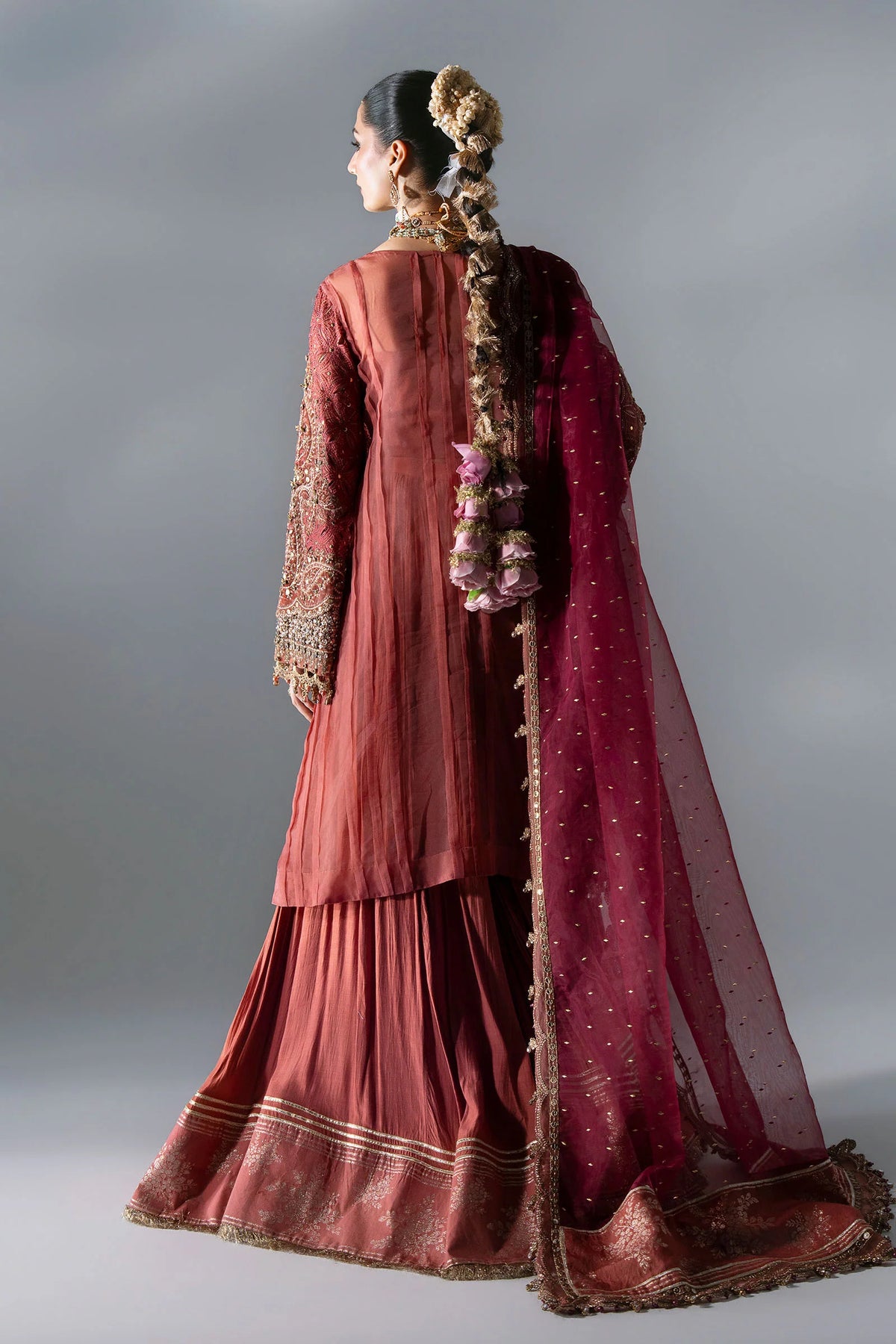 MARIA B EMBROIDERED CHIFFON BD-3108 Deep Salmon pink