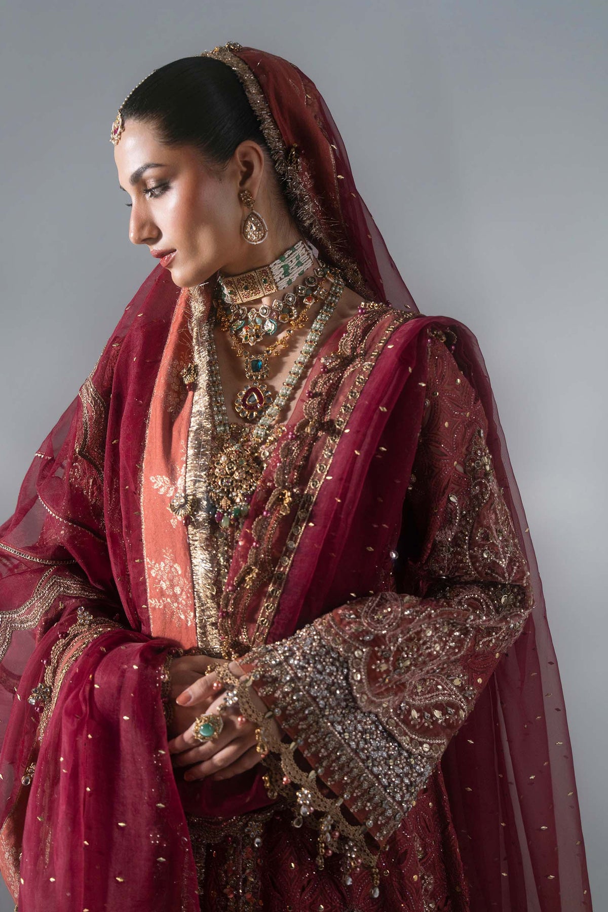 MARIA B EMBROIDERED CHIFFON BD-3108 Deep Salmon pink