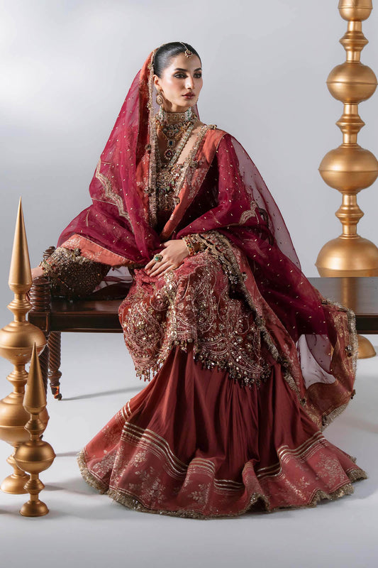 MARIA B EMBROIDERED CHIFFON BD-3108 Deep Salmon pink
